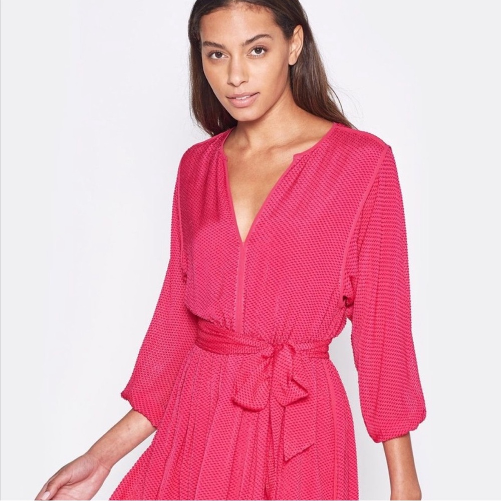 Joie NWT SILK BLEND Favia Fill Coupe Dress Fuchsia MEDIUM elbow sleeve spring